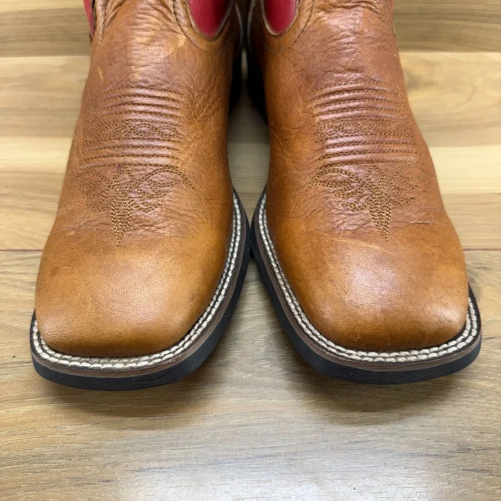 Tony‎ Lama 3R Youth Big Boys 7.5 Brown Leather Square Toe Western Boots